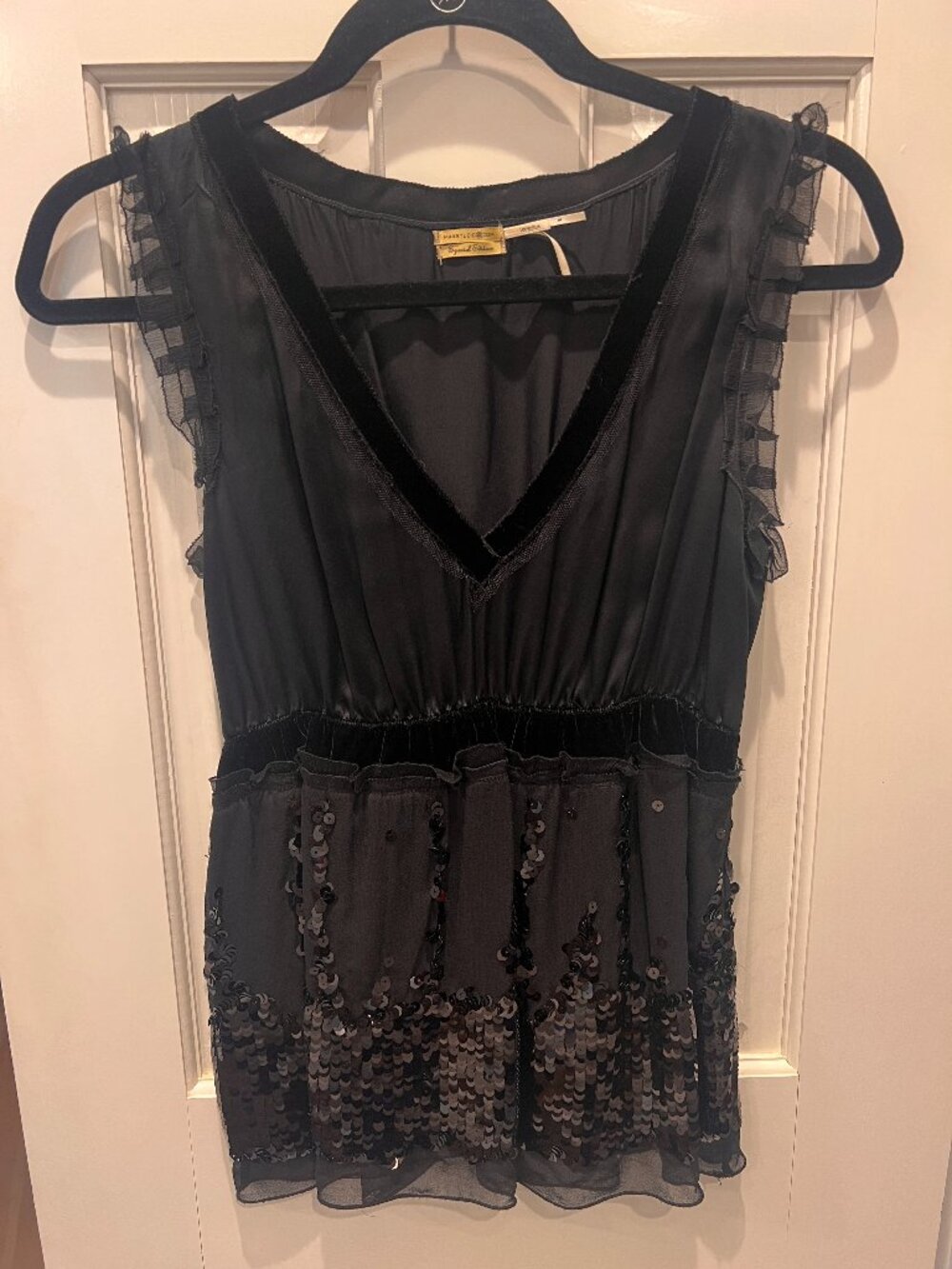 Max Studio Black Silk Sequined Sleeveless Tank Top Size Small